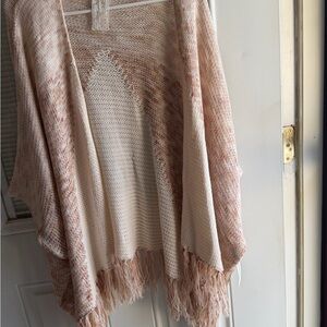 Sadie & Sage Cream and Tan Fringe Poncho